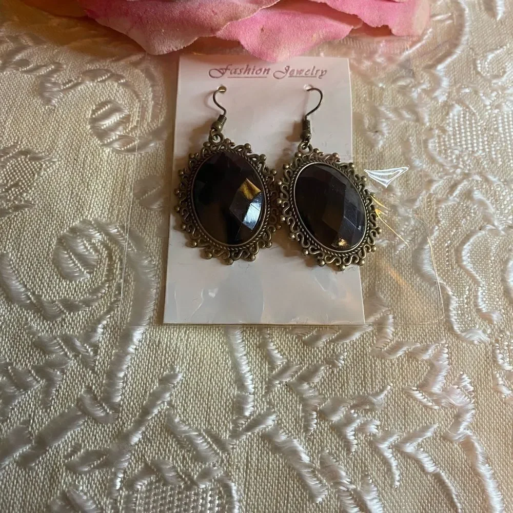 Fashion jewelry genuine black onyx drop earrings